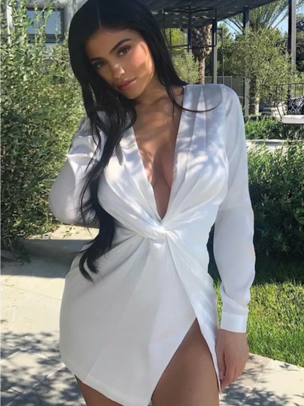 Fashion Nova sugar free dress White Twist-Front Plunge Mini Dress